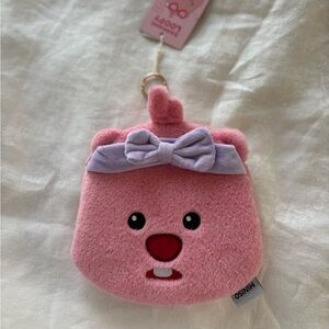 LOOPY Pink Plush Character Coin Pouch with Lavender Bow NEW